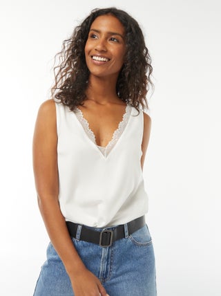 Blusa senza maniche con scollo in pizzo