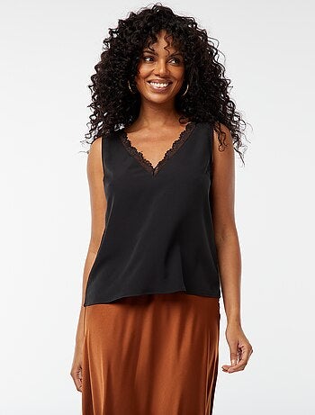 Blusa senza maniche con scollo in pizzo