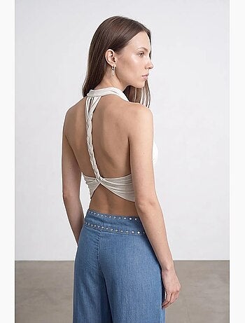 Blusa senza maniche e senza schiena con scollo a cappuccio dilvin