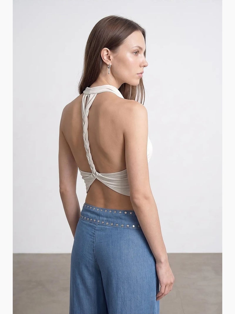 Blusa senza maniche e senza schiena con scollo a cappuccio dilvin Crema - Kiabi
