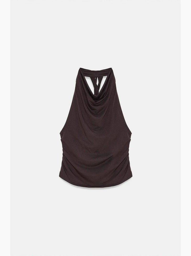 Blusa senza maniche e senza schiena con scollo a cappuccio dilvin Marrone - Kiabi