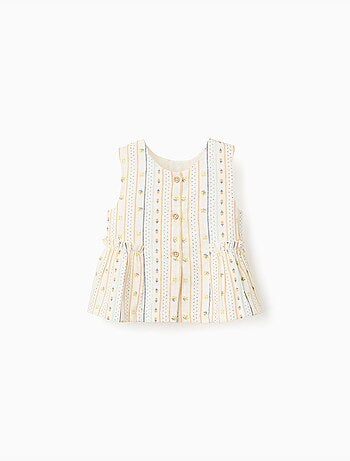 Blusa senza maniche in cotone con motivo floreale