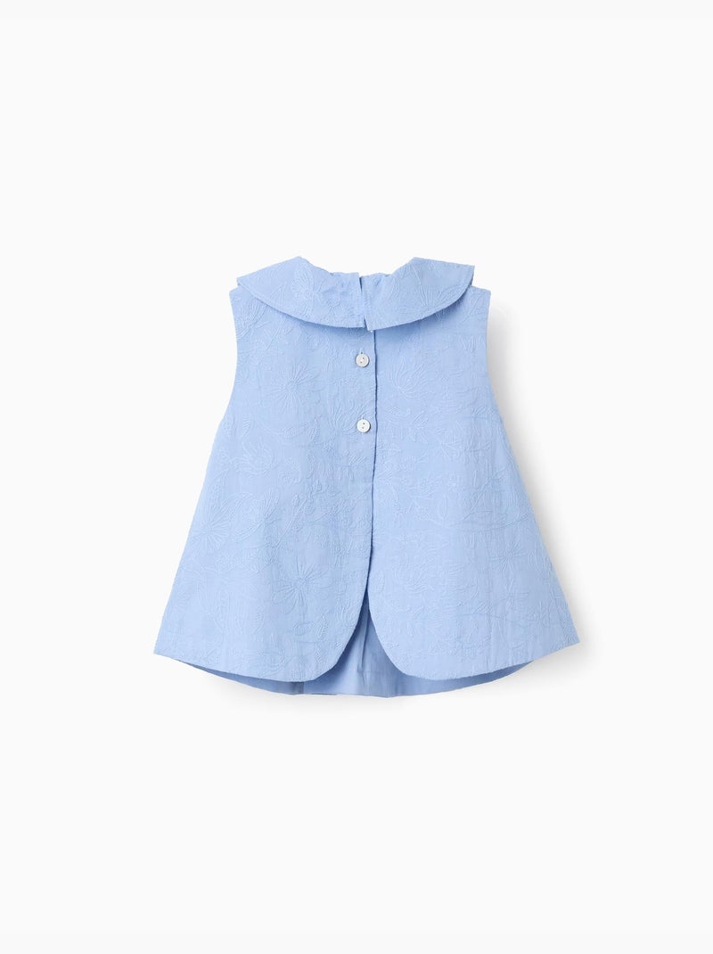 Blusa senza maniche in cotone con ricamo Blu chiaro - Kiabi