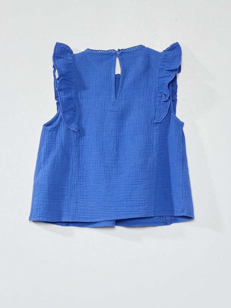 Blusa senza maniche in garza di cotone blu - Kiabi