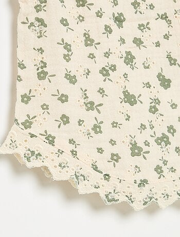 Blusa senza maniche in garza di cotone con ricami sangallo