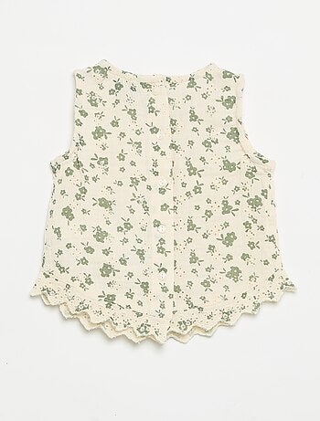 Blusa senza maniche in garza di cotone con ricami sangallo