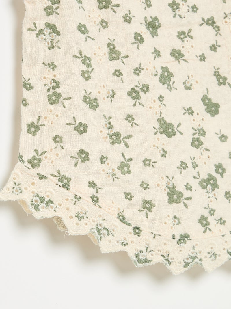 Blusa senza maniche in garza di cotone con ricami sangallo Beige - Kiabi