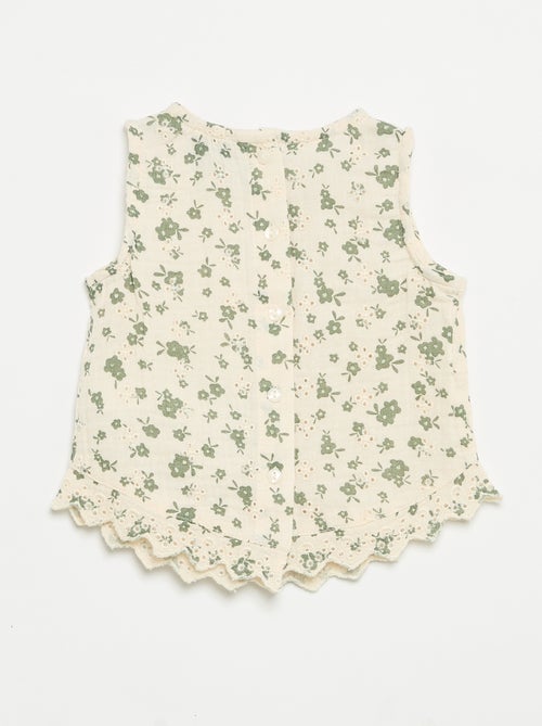 Blusa senza maniche in garza di cotone con ricami sangallo - Kiabi