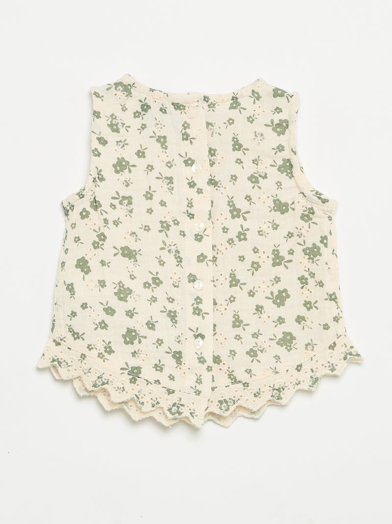 Blusa senza maniche in garza di cotone con ricami sangallo Beige - Kiabi