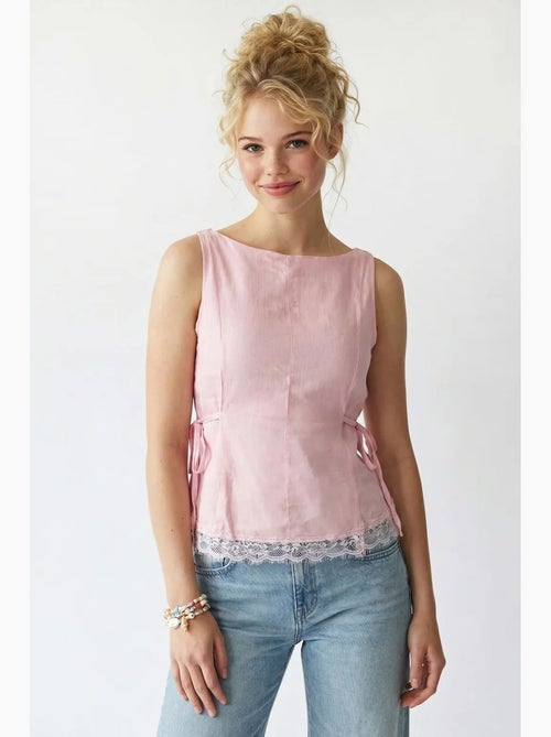 Blusa senza maniche in popeline con laccio mixray - Kiabi Blusa senza maniche in popeline con laccio mixray - Kiabi