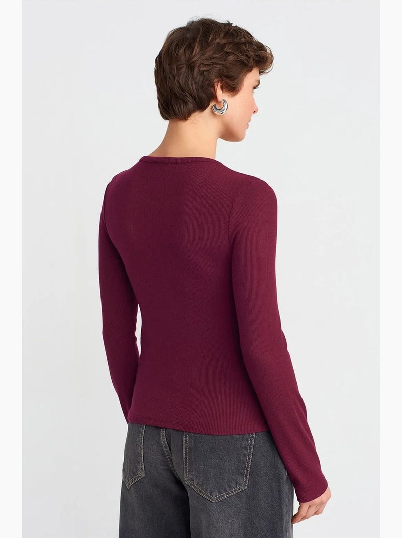 Blusa slim fit a coste con abbottonatura frontale dilvin Rosso bordeaux - Kiabi