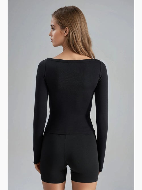 Blusa slim fit a coste con scollo a barca busem - Kiabi Blusa slim fit a coste con scollo a barca busem - Kiabi