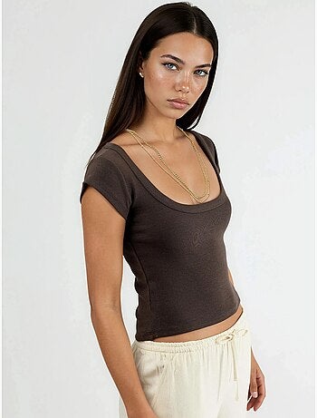 Blusa slim fit a coste con scollo a u busem