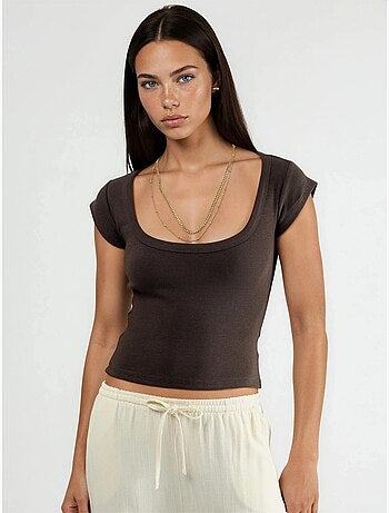 Blusa slim fit a coste con scollo a u busem
