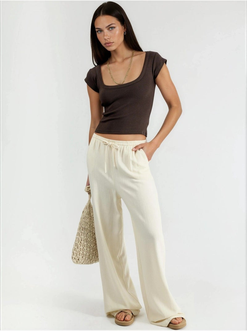Blusa slim fit a coste con scollo a u busem Marrone cioccolato - Kiabi