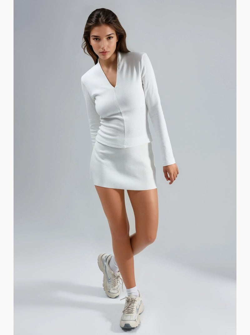 Blusa slim fit a maniche lunghe con scollo a v busem Bianco - Kiabi