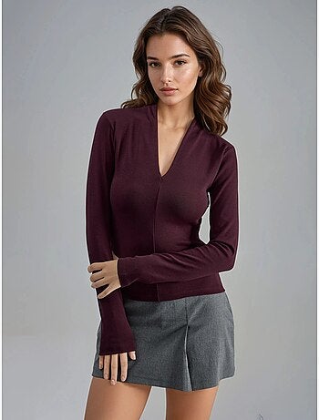 Blusa slim fit a maniche lunghe con scollo a v busem