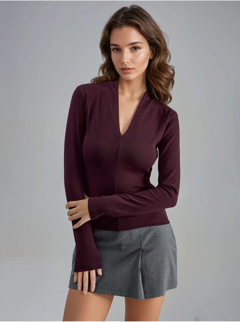 Blusa slim fit a maniche lunghe con scollo a v busem Malva - Kiabi