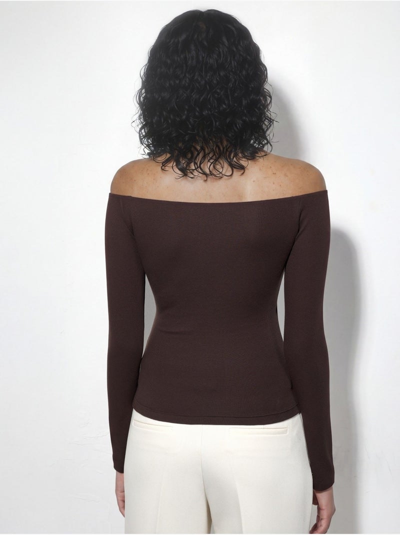Blusa slim fit a maniche lunghe con scollo a v busem Marrone cioccolato - Kiabi
