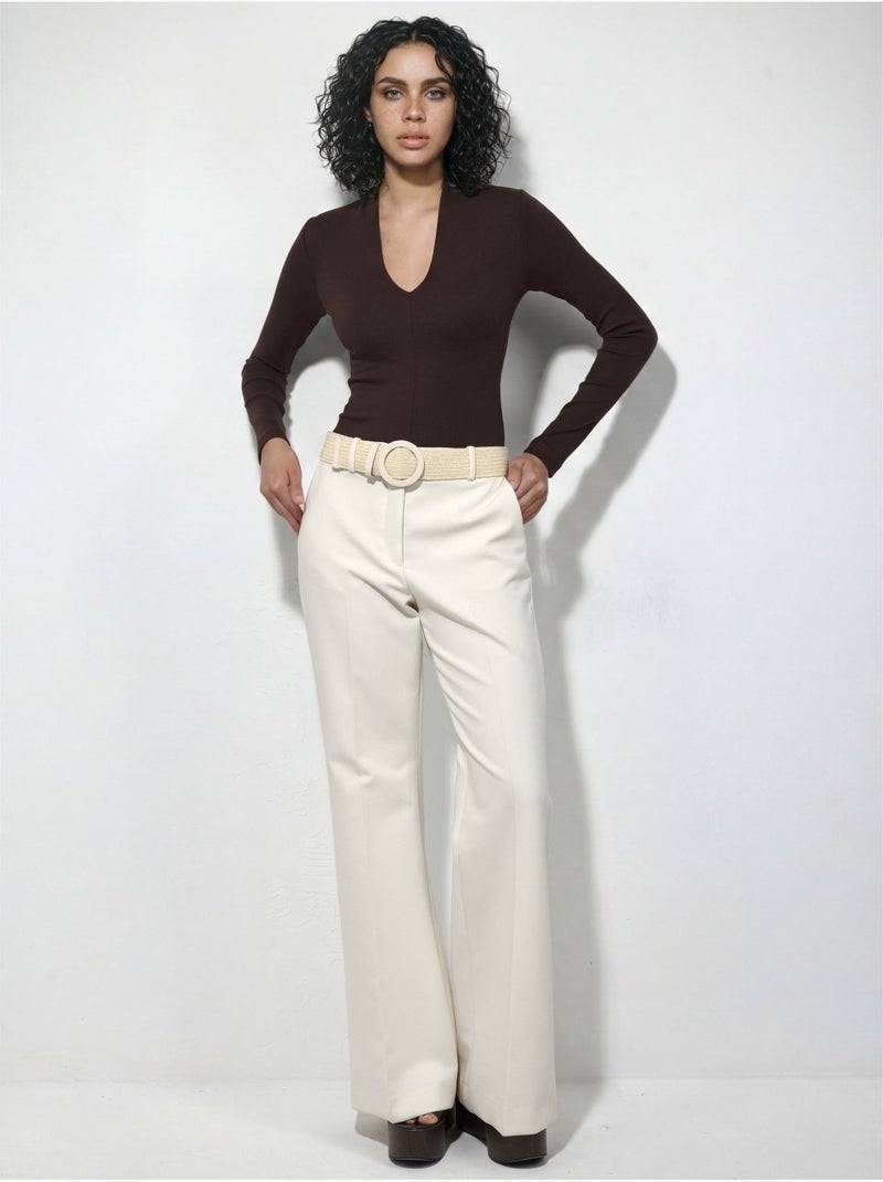 Blusa slim fit a maniche lunghe con scollo a v busem Marrone cioccolato - Kiabi