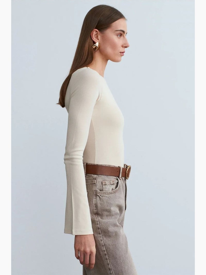 Blusa slim fit a maniche lunghe con scollo girocollo dilvin Crema - Kiabi