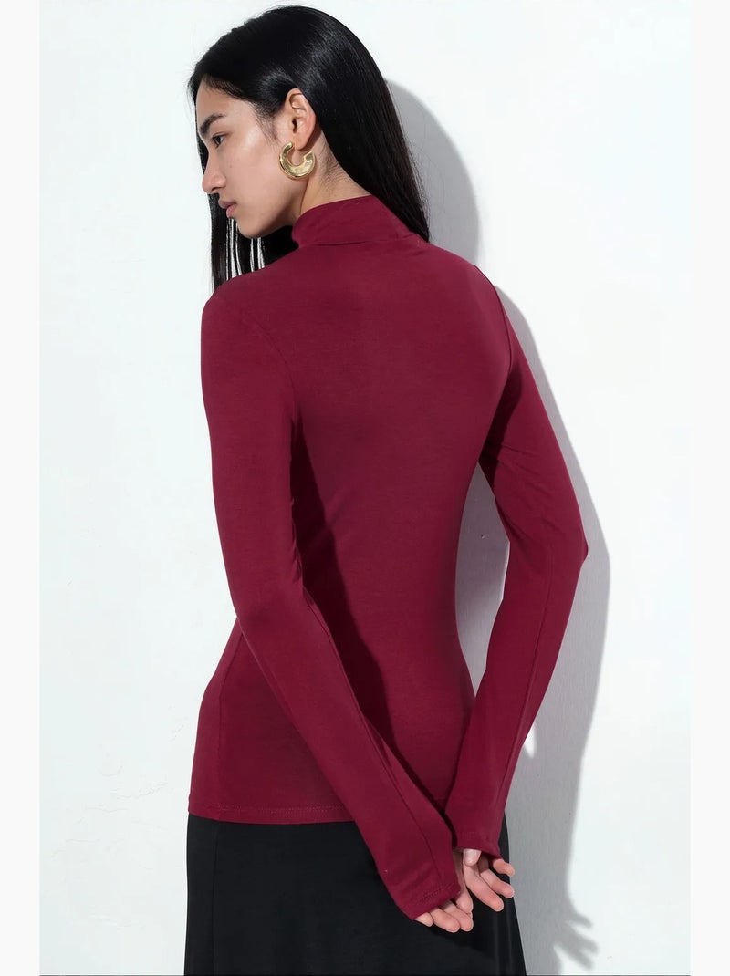 Blusa slim fit con mezzo dolcevita busem Rosso bordeaux - Kiabi