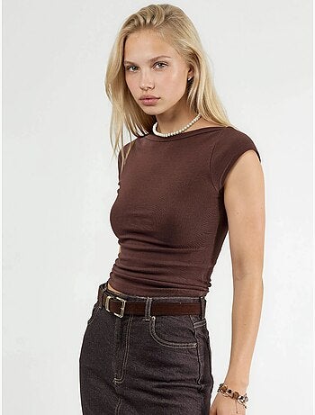 Blusa slim fit con scollo a barca busem