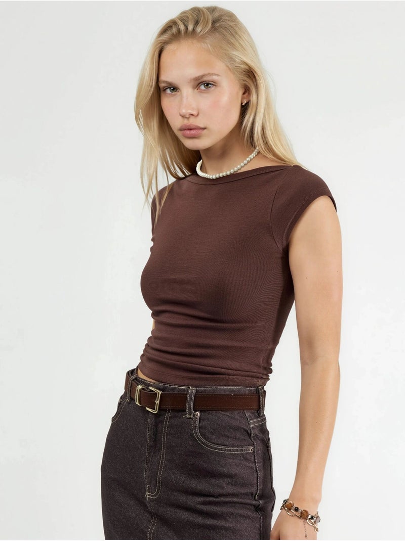 Blusa slim fit con scollo a barca busem Marrone - Kiabi