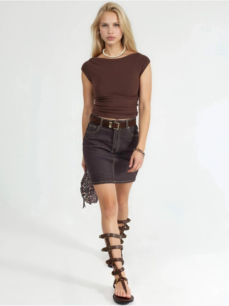 Blusa slim fit con scollo a barca busem Marrone - Kiabi