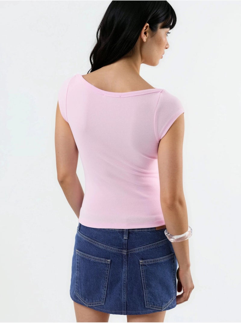 Blusa slim fit con scollo a barca busem Rosa pallido - Kiabi
