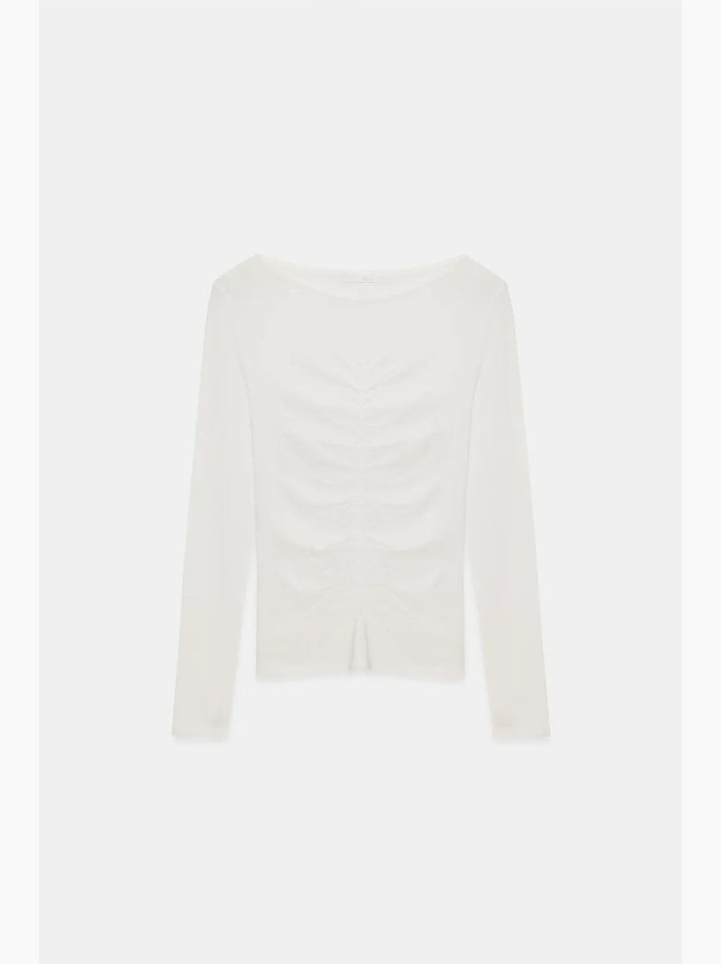 Blusa slim fit con scollo a barca e maniche lunghe dilvin Ecru - Kiabi