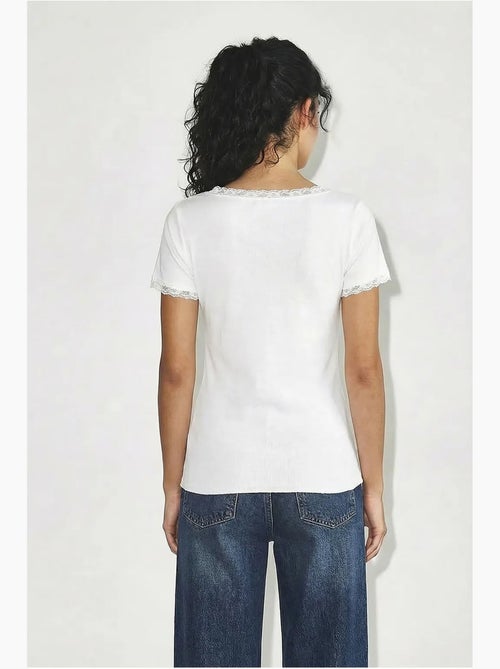 Blusa slim fit con scollo a barca in pizzo lucci - Kiabi Blusa slim fit con scollo a barca in pizzo lucci - Kiabi