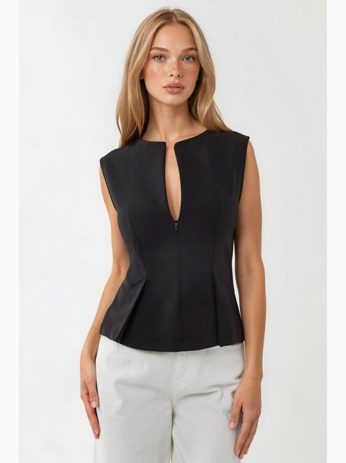 Blusa slim fit plissettata con zip hiccup - Kiabi Blusa slim fit plissettata con zip hiccup - Kiabi