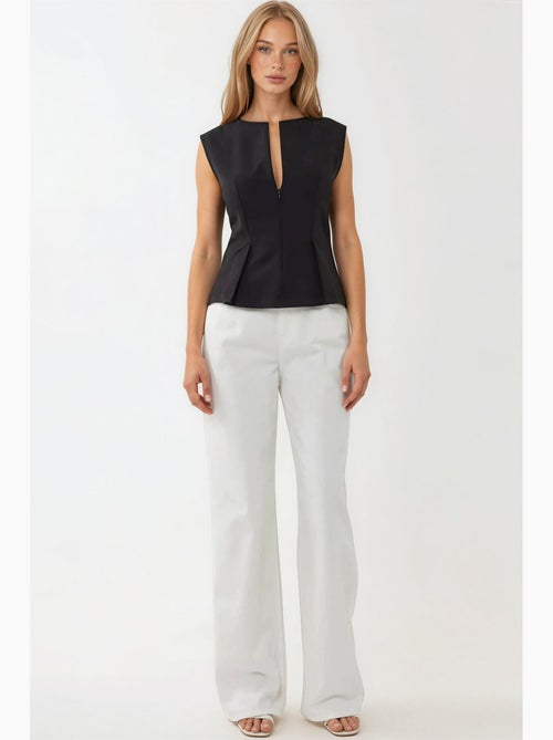 Blusa slim fit plissettata con zip hiccup - Kiabi Blusa slim fit plissettata con zip hiccup - Kiabi