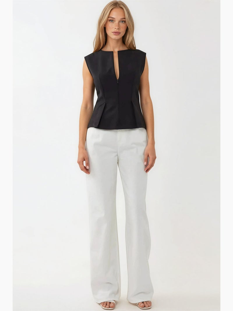 Blusa slim fit plissettata con zip hiccup Nero - Kiabi