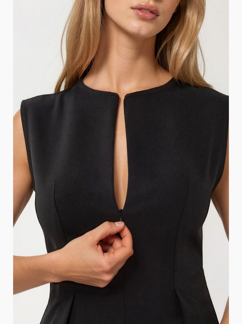Blusa slim fit plissettata con zip hiccup Nero - Kiabi