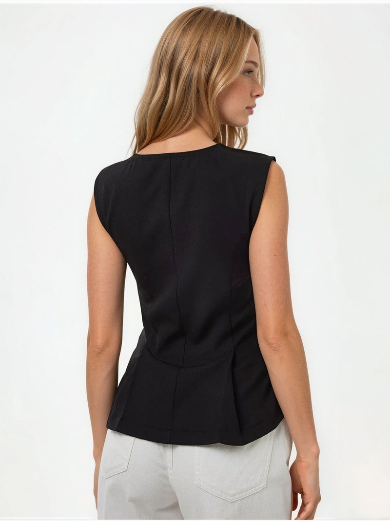 Blusa slim fit plissettata con zip Nero - Kiabi