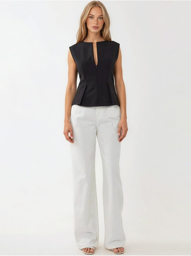 Blusa slim fit plissettata con zip Nero - Kiabi