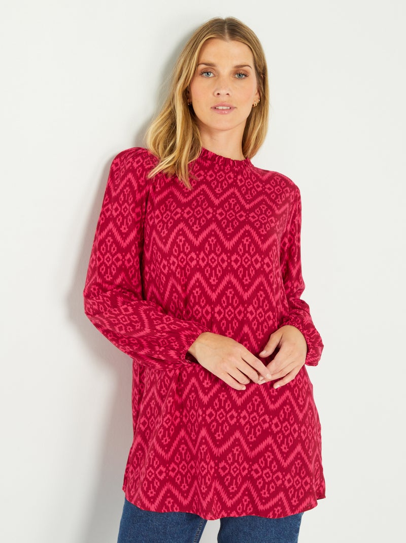 Blusa stampata a collo alto con volant ROSA - Kiabi