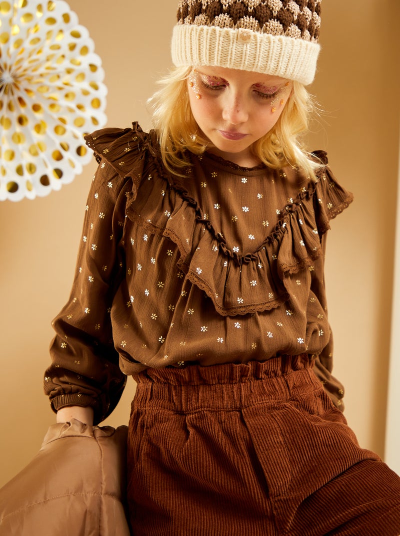 Blusa stampata con volant MARRONE - Kiabi