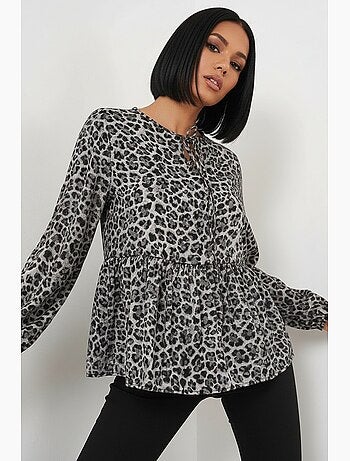 Blusa stampata in chiffon manica lunga dettaglio profilo bdart