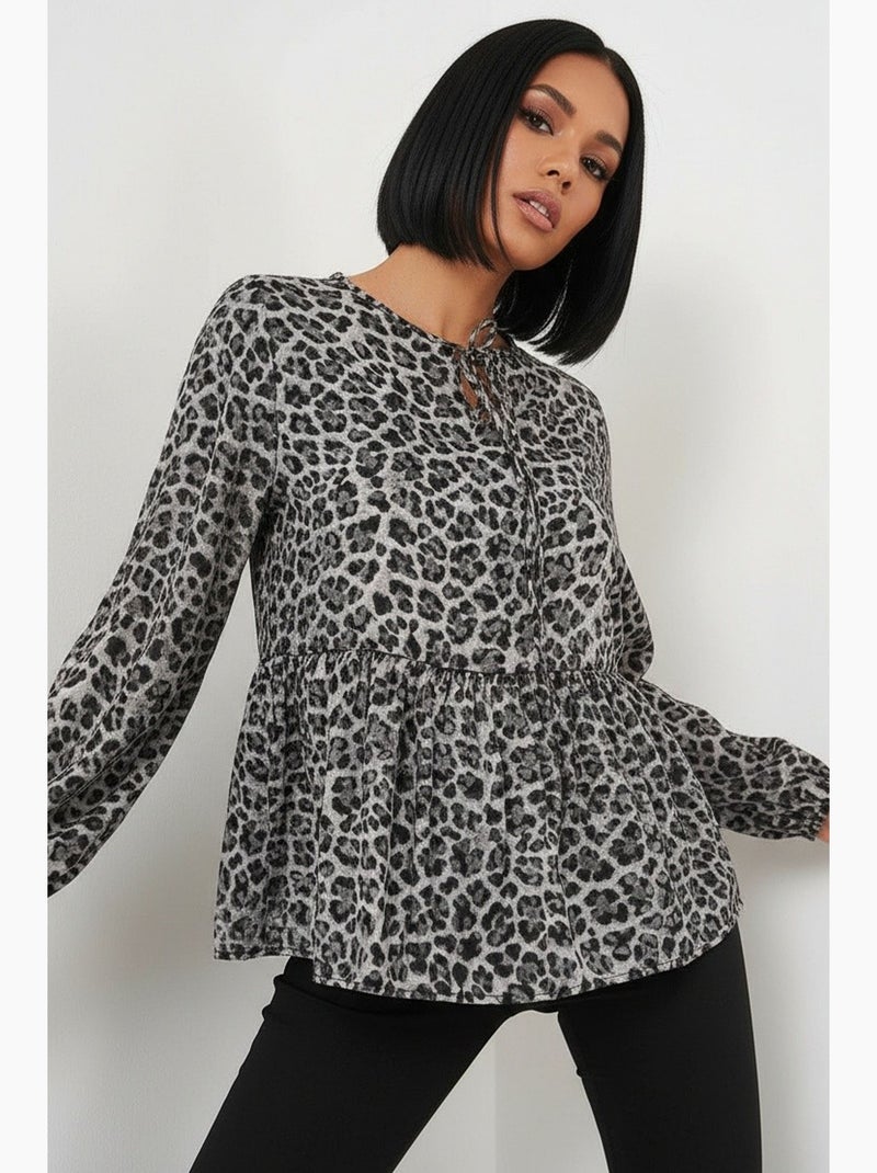 Blusa stampata in chiffon manica lunga dettaglio profilo bdart Grigio nero - Kiabi