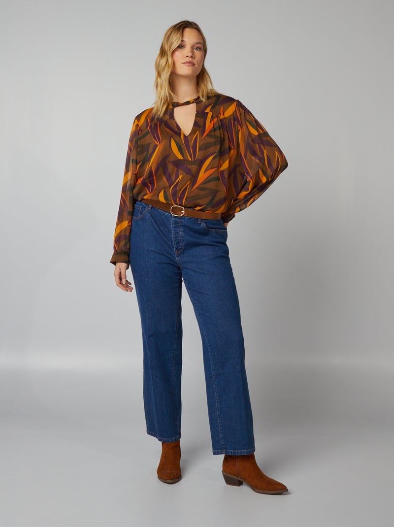 Blusa stampata in tessuto crêpe MARRONE - Kiabi