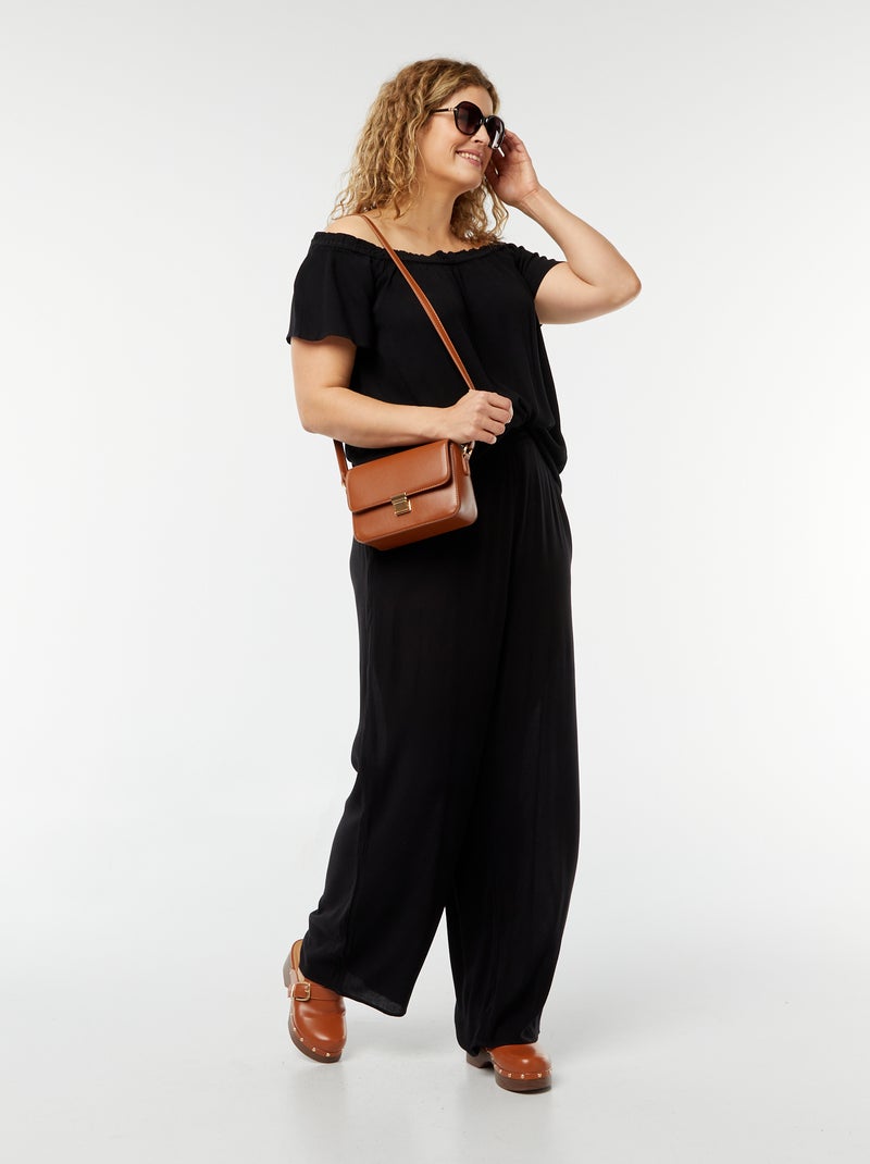 Blusa stretch a maniche corte con scollo bardot nero - Kiabi