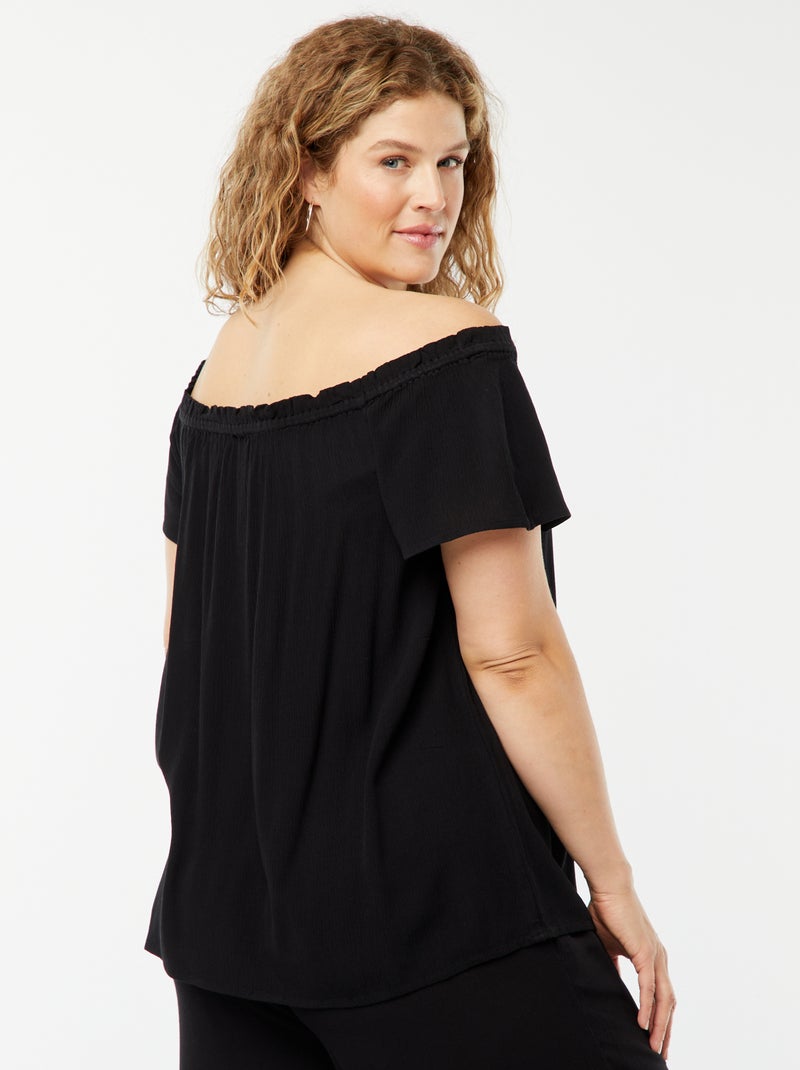 Blusa stretch a maniche corte con scollo bardot nero - Kiabi