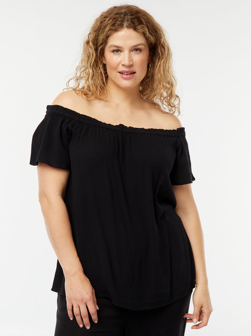 Blusa stretch a maniche corte con scollo bardot nero - Kiabi