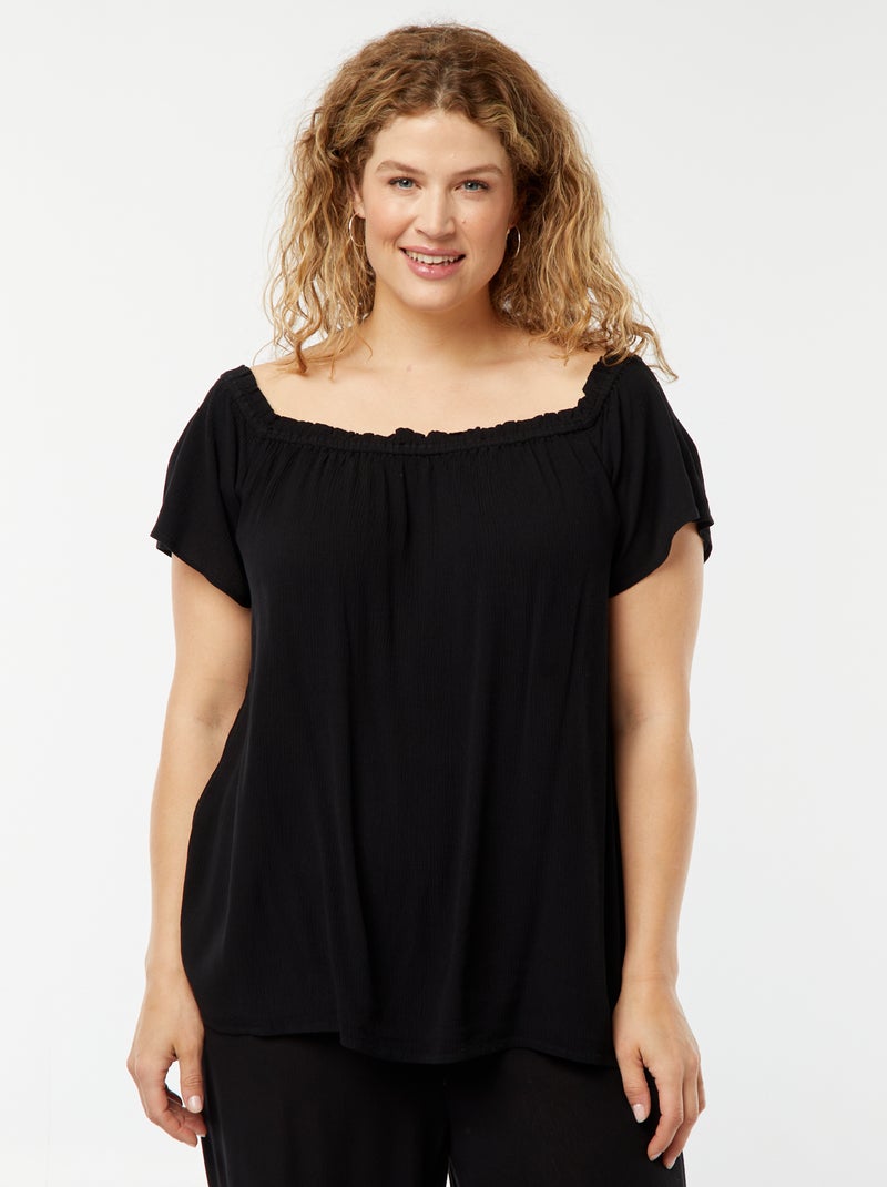 Blusa stretch a maniche corte con scollo bardot nero - Kiabi