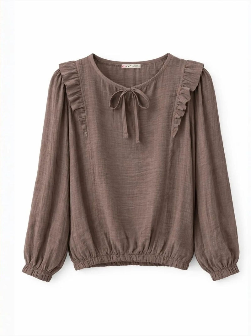 Blusa testurizzata con ruches e scollo a girocollo mixray Marrone chiaro - Kiabi