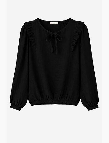 Blusa testurizzata con ruches e scollo a girocollo mixray