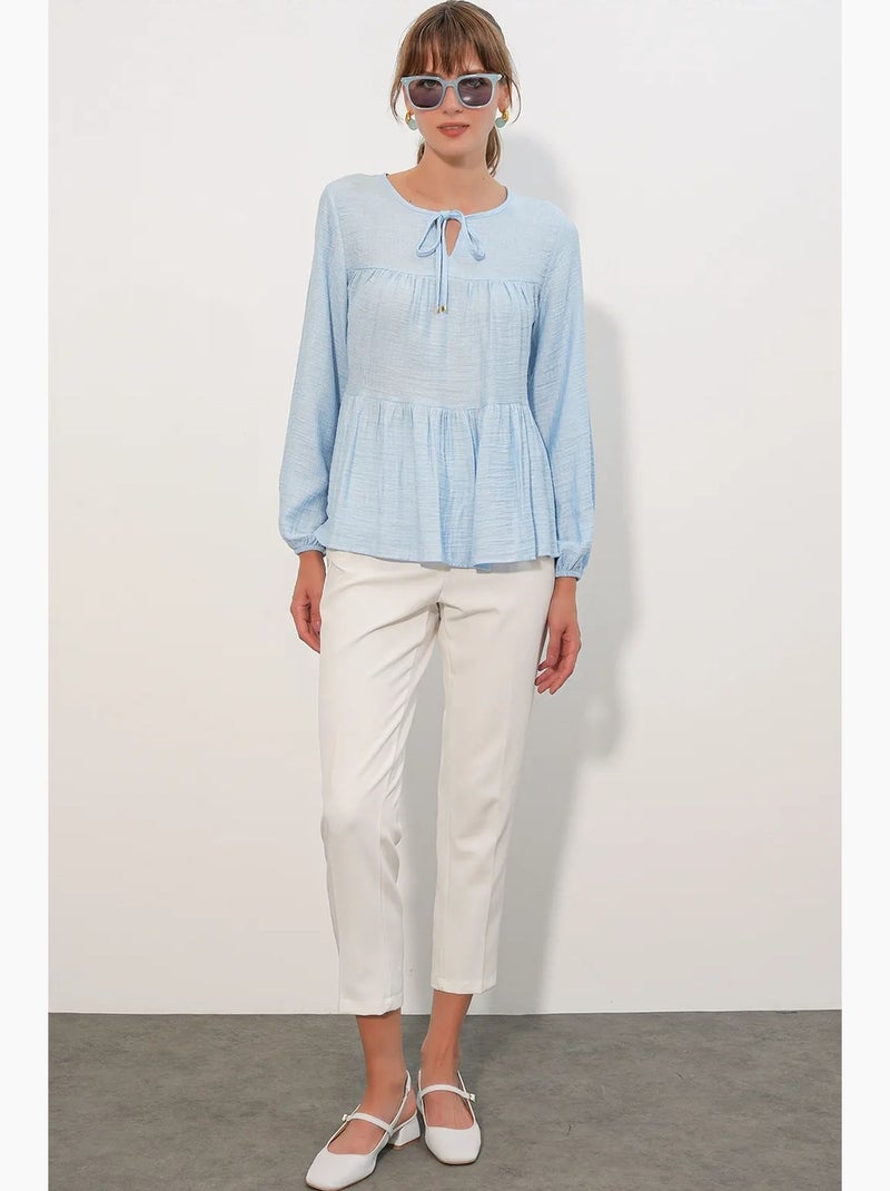 Blusa testurizzata nodo davanti bdart Blu cielo - Kiabi